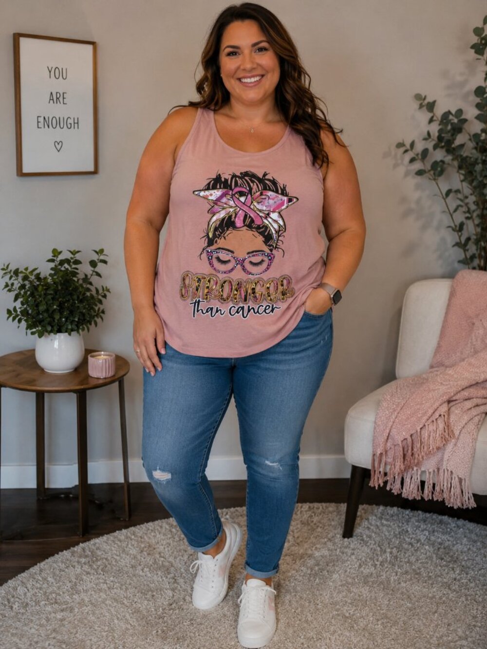Gildan Pink 'Stronger Than Cancer' Graphic Tank